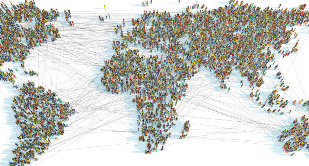 A world map consisting of thousands of connected people - 3d illustration A world map consisting of thousands of connected people - 3d illustration